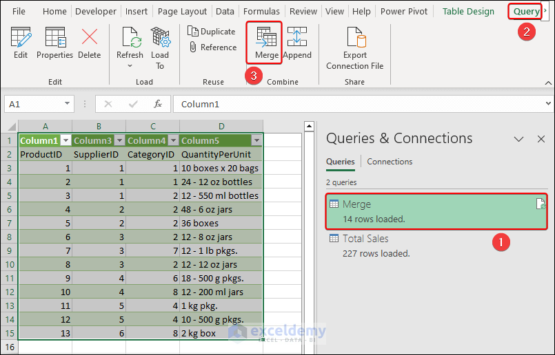 Merge option in Query