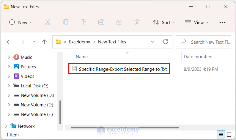 Specified Range Exported to txt