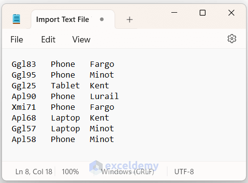 txt File to Import Data into Excel