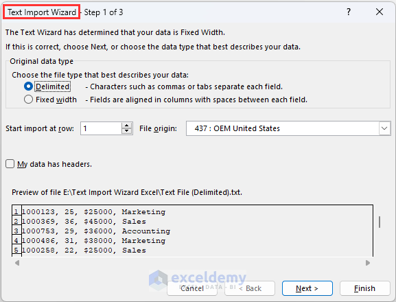 text import wizard dialog-box appeared on worksheet