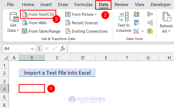 Selecting From CSV or TXT option from Data Tab