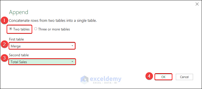 Selecting table numbers in Append dialog