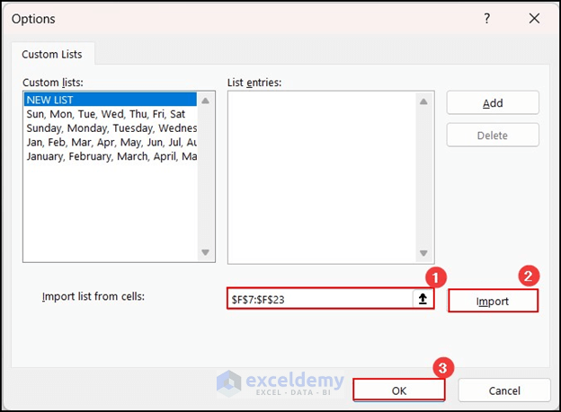 Options dialog box to custom sort in PivotTable