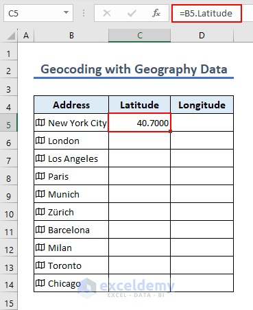 insertion of formula to get latitude