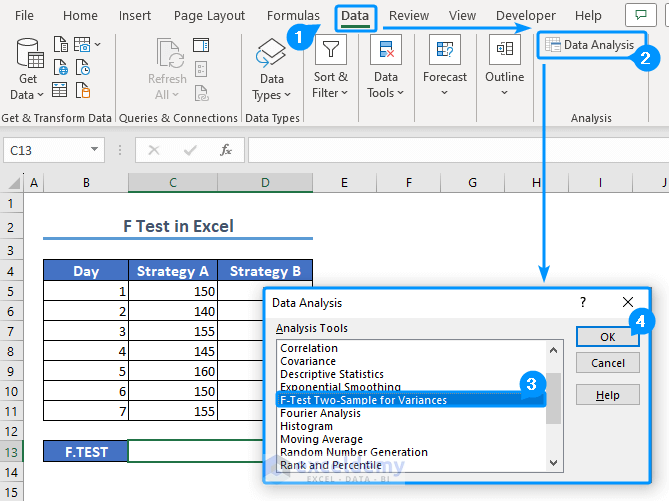 navigating to data analysis toolpak in Excel