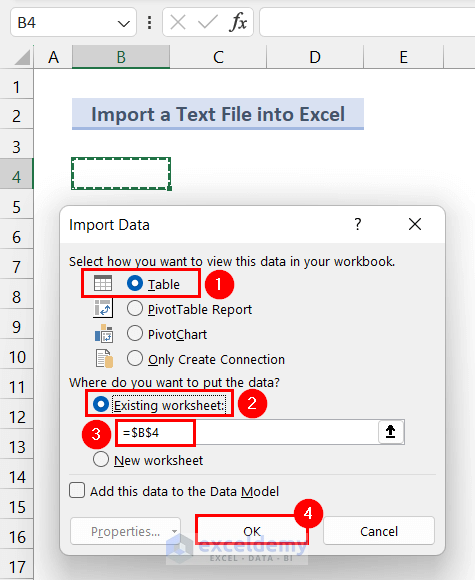 Selecting Location for Importing Data