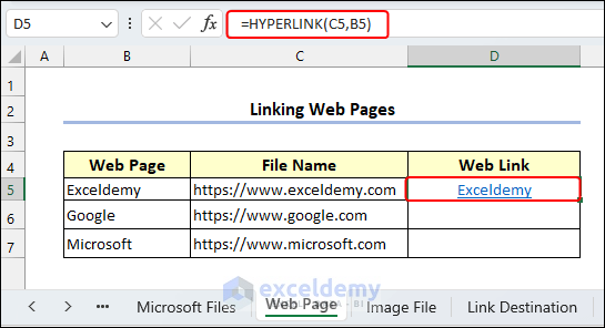 Cell reference in HYPERLINK function in D5