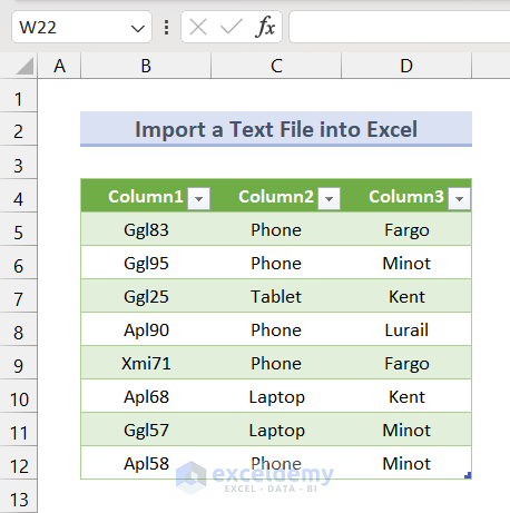 Imported Data in Excel