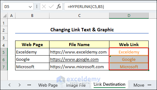 Link appearance changes in column D