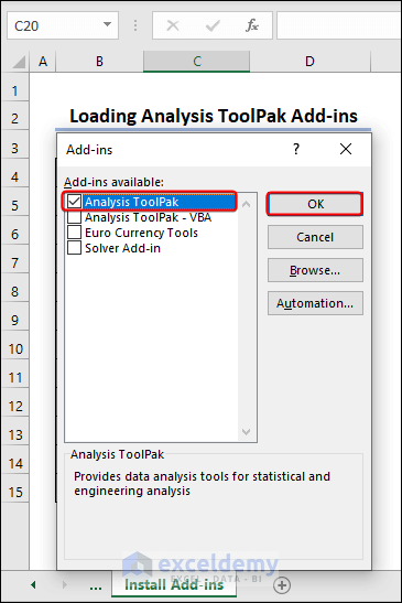 Checking Analysis ToolPak