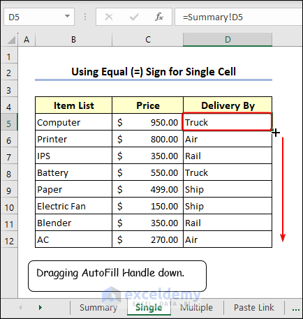 Completed linking in Single and Summary sheets in Excel