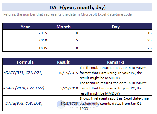 Date function in Excel