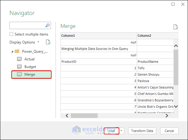 Loading sheet for Power Query multiple sources in one query