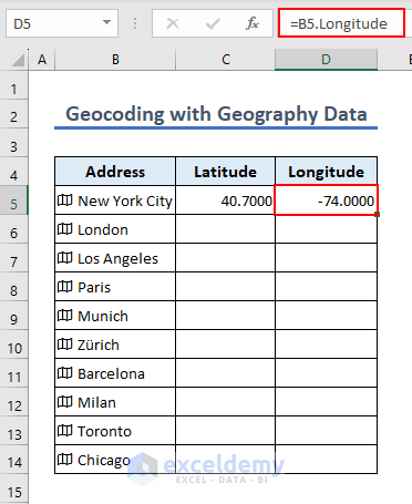 inserting formula to get longitude