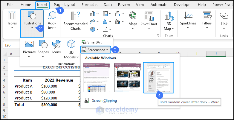 taking Excel screenshot of an active window