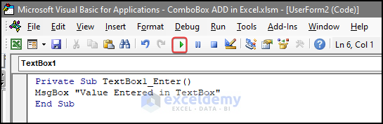 VBA code to show messege after launching the textbox