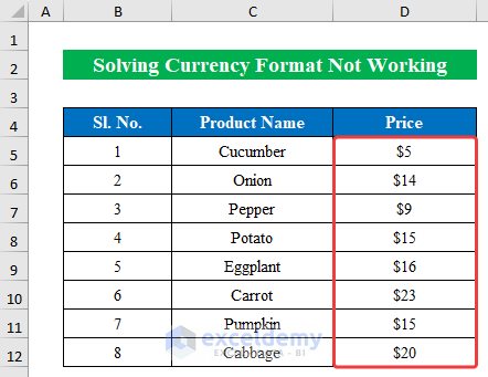 Final result with solving currency symbol not working in Excel