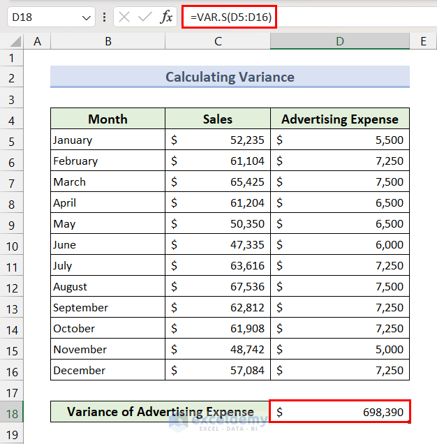 Employing VAR.S Function to Determine Variance
