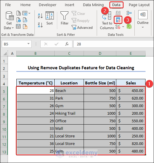 Accessing Remove Duplicates from Data tab