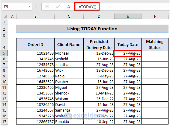 using today function for inserting current date