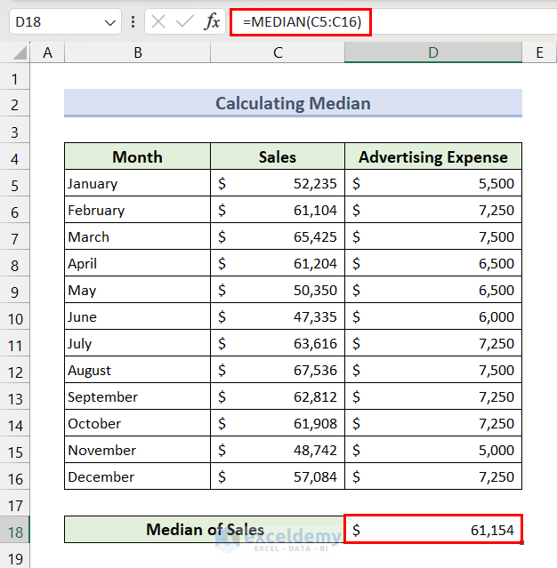 Excel for Statistics - Applying MEDIAN Function