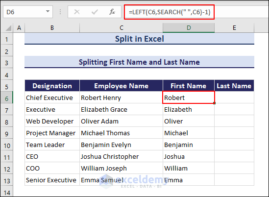 Getting first name using SEARCH function