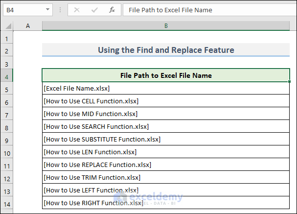 Excel file name