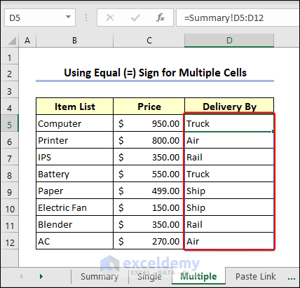 Linking Multiple and Summary sheets in Excel