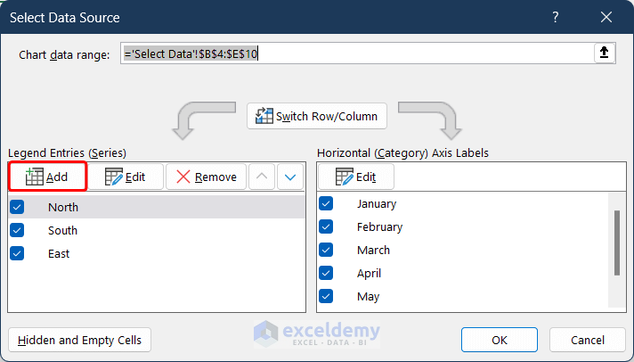 Selecting Add Option in the Select Data Source Dialogue Box