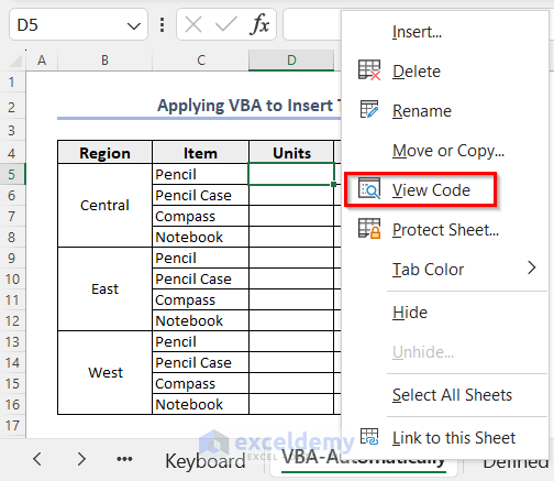 Write VBA code in Excel Sheet