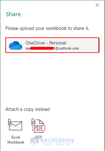 Selection of the OneDrive - Personal option