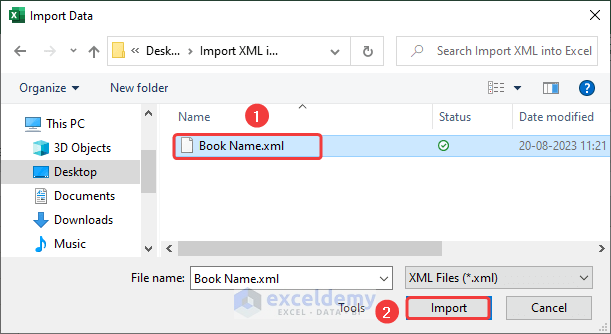 Selecting the XML file from the device storage