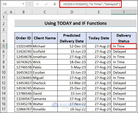 using combination of the IF and TODAY function to compare any date with the current date