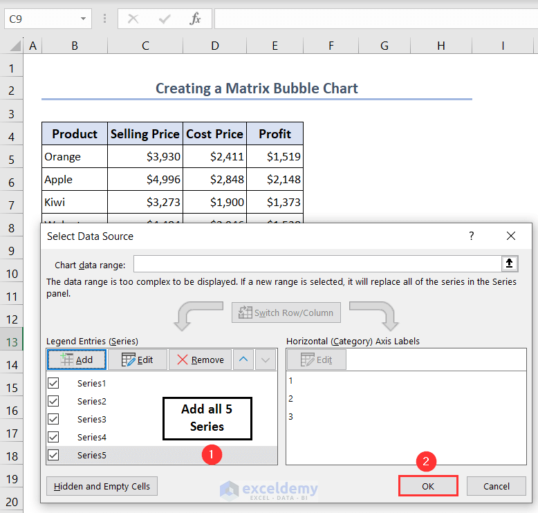Showing all 5 series added serially in Select Data Source window