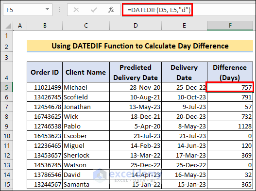  using the dateif function for finding out time duration