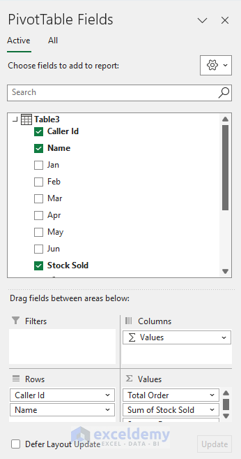 Select the necessary data for Pivot table