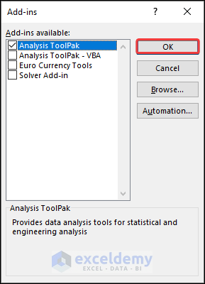 Adding Analysis Toolpak Add-in
