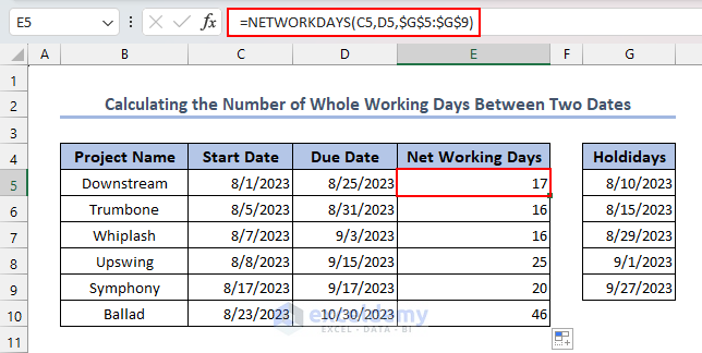 Applying Ageing Formula to Calculate Net Working Days Between Two Dates