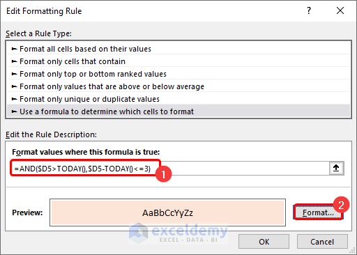 Applying New Rule to Edit formatting rule option