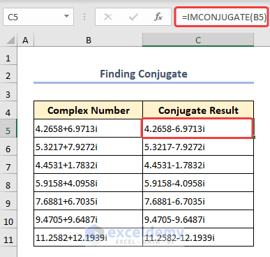 Formula of IMCONJUGATE function to get conjugate of complex number