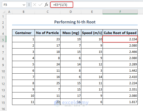 Performing n-th root in Excel