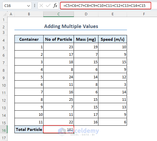 Adding multiple values in Excel