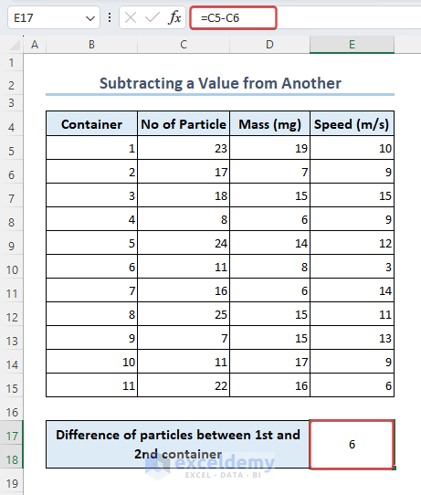 Subtracting one from another value in Excel