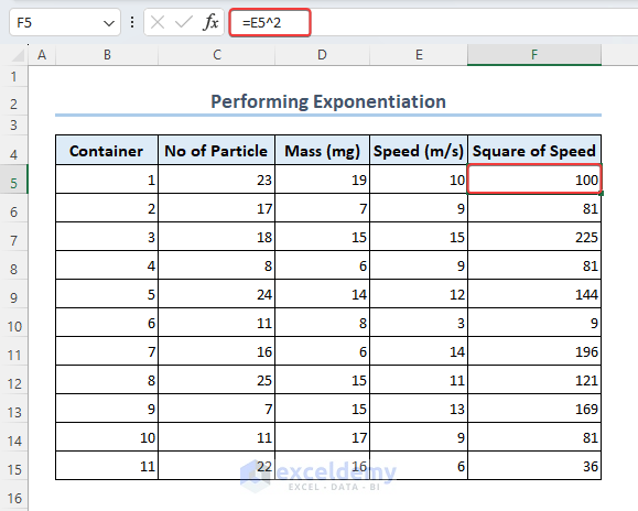 Performing exponentiation in Excel