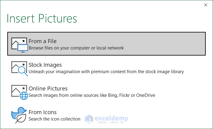 Insert Pictures window