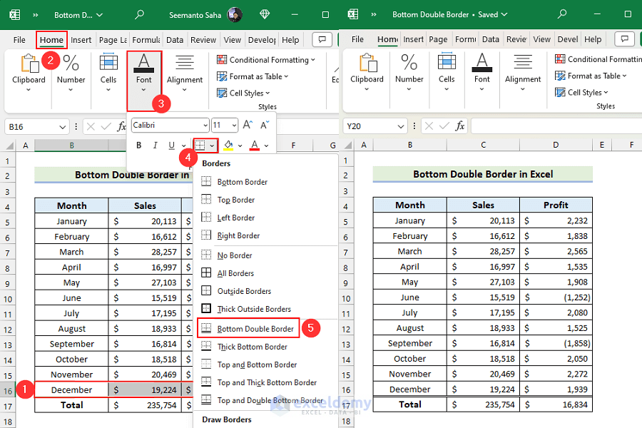 Overview of Bottom Double Border in Excel