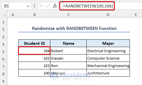 Randomize with RANDBETWEEN Function