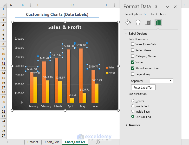 Showing Data Labels Options