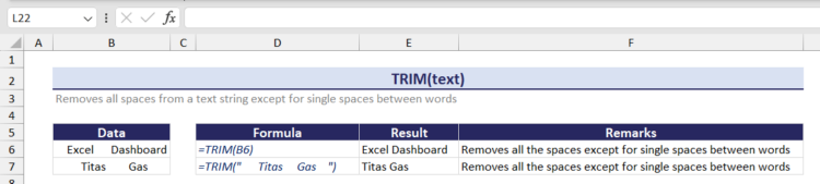 Syntax of TRIM function