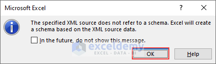 Warning message while adding XML map